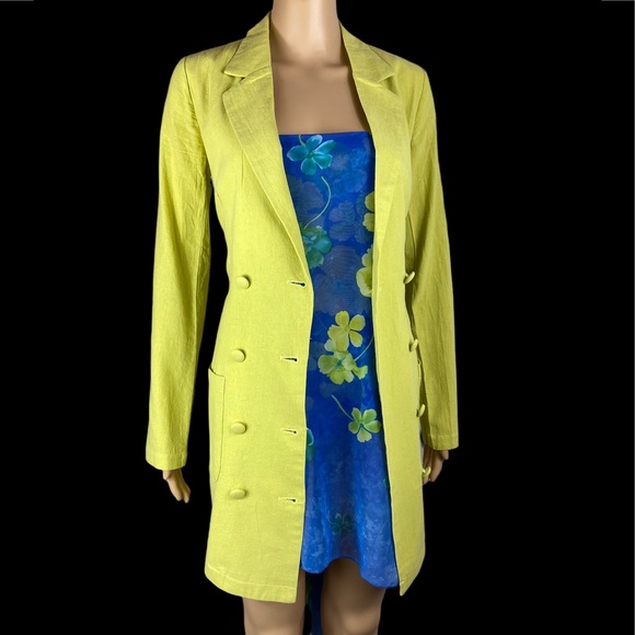 Nasty gal collection Belted  chartreuse trench/ coat dress size 2 - Picture 2 of 10